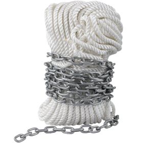 Anchor Rode and Chain, 15' x 5/16" Boat Anchor Chain, 1/2" x 200' Nylon Rope, 2.2T Chain Tension Galvanized Steel Chain