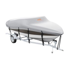 Boat Cover, 20'-22' Trailerable Waterproof Boat Cover, 600D Marine Grade PU Oxford, with Motor Cover and Buckle Straps, for V-Hull, Tri-Hull